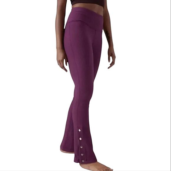 Athleta Elation Rib Snap Pant Pinot Plum Yoga Workout Athletic Athleisure Small - Picture 1 of 7